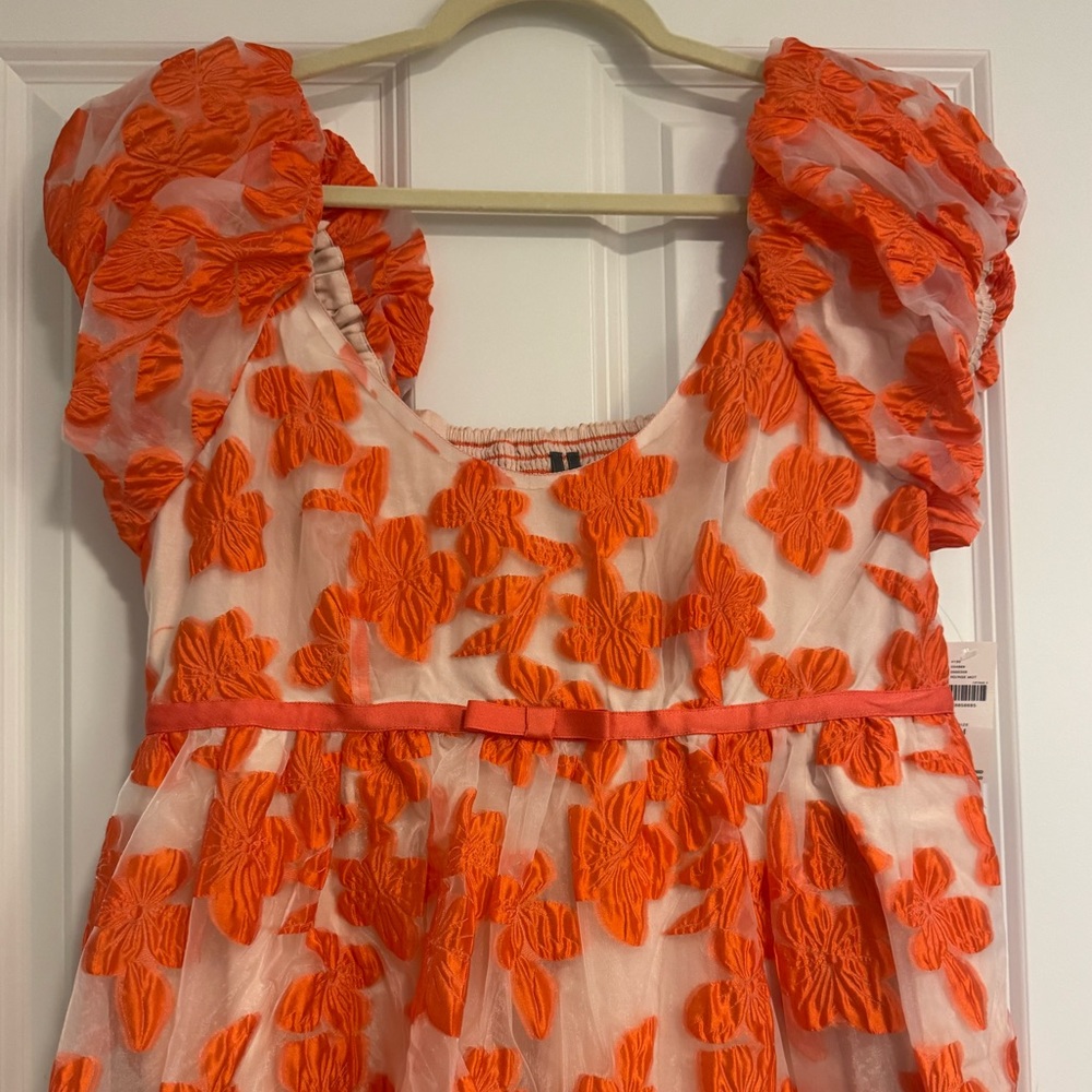 NWT Anthropologie Orange Floral Babydoll Mini Dress - Picture 3 of 5
